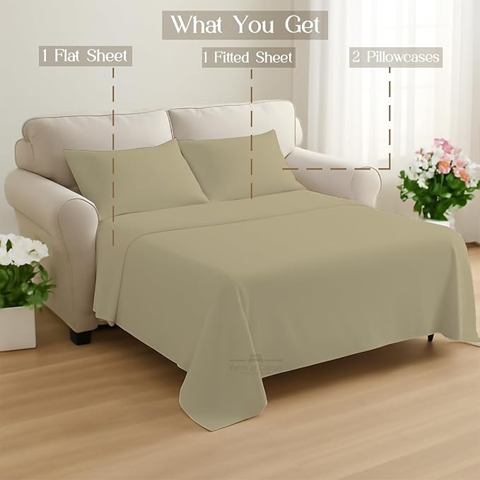 Sleeper Sofa Bed Sheet, 100% Cotton 400 Thread Count, 4 Piece Set, Deep Pocket
