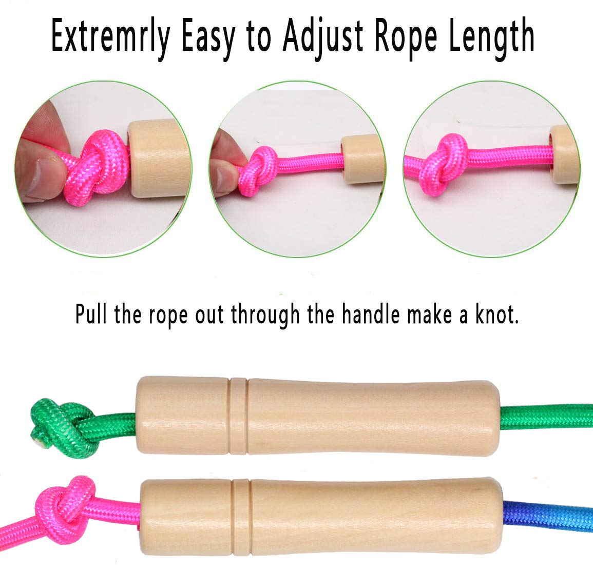 Double Dutch Jump Rope 16 ft 2 Pack, Adjustable Long Skipping Rope with Wooden Handle, Multiplayer Team Jumping Rope for Kids Adults, Long Enough for 5-6 Jumpers