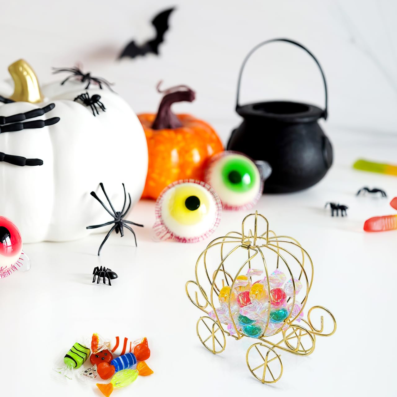 Baluue Pumpkin Carriage Candy Box Metal Wedding Souvenirs Party Favor Treat Storage Box 3.9X3.9X3.9 Inch Hollow Carriage Design for Halloween and Festive Events