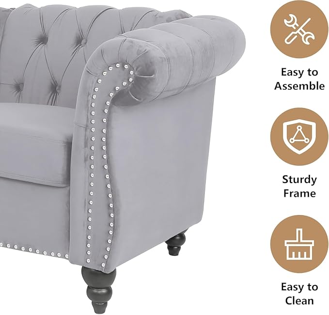 Mid-Century 3 Seater Sofa, Velvet Couch