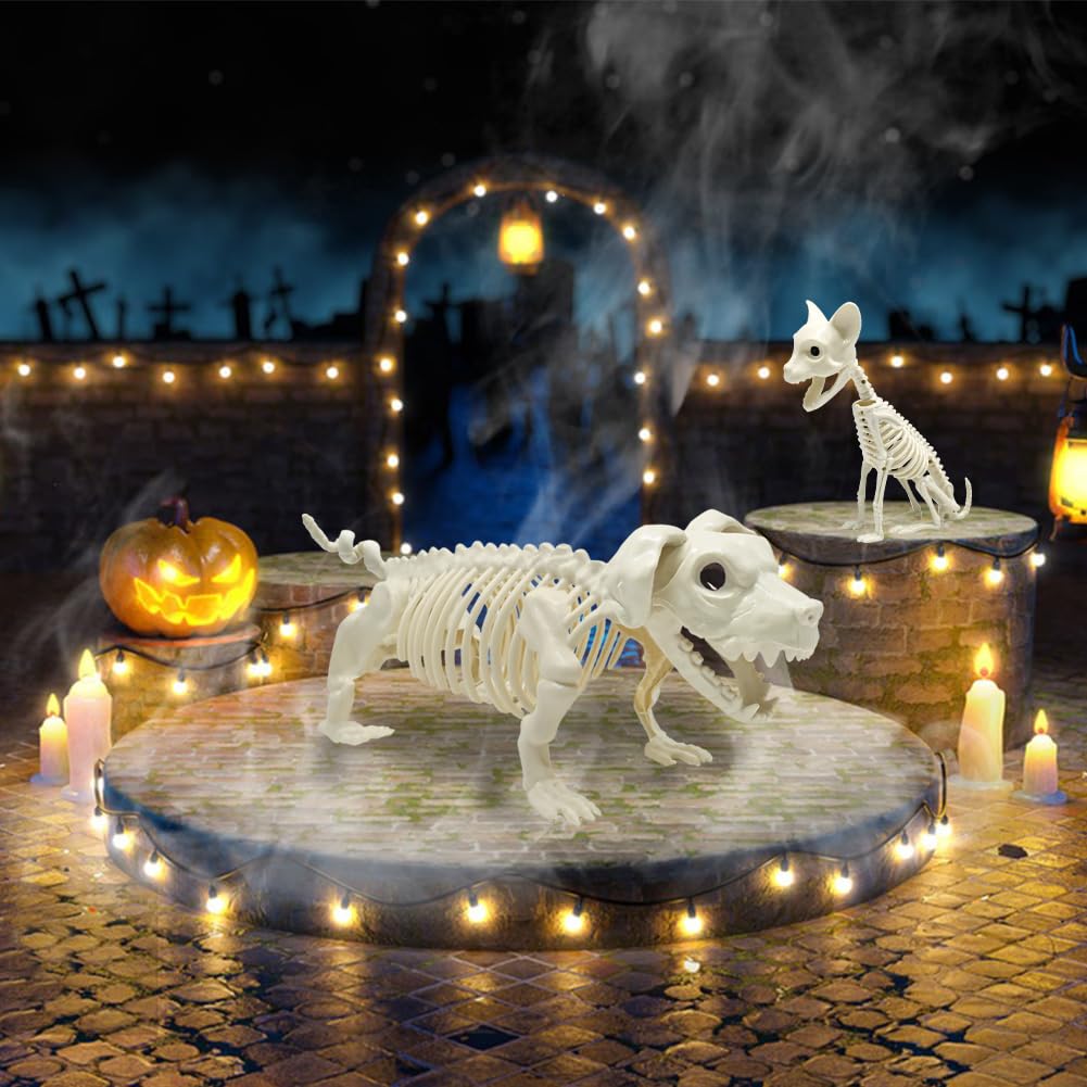 UMEELR Halloween Animal Skeletons, Cats and Dogs Pose-N-Stay Plastic Skeletons for Yard Garden Lawn Patio Halloween Party Favors Decor