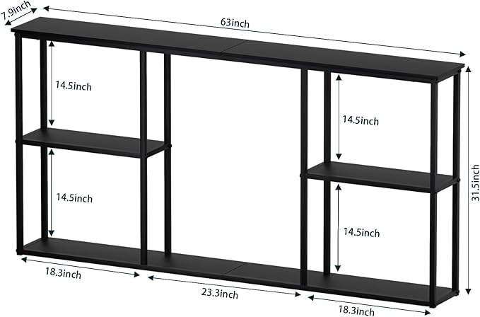WOHOMO Black Console Table, 3-Tier Small Entryway Table, Long Sofa Table