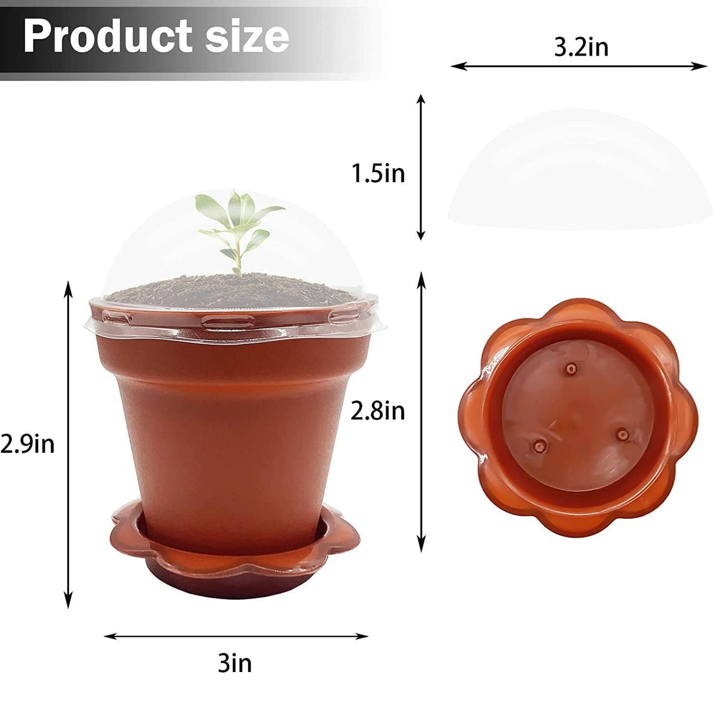 PURPLE STAR 1N 50 Packs Cupcake Plant Nursery Pots with Humidity Dome- Planting Containers Cups- Small Flower Pots with Trays & Lids for Indoor Outdoor Seedling Succulent Vegetable (Wine Red)