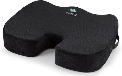 FOMI Extra Wide and Thick Firm Coccyx Seat Cushion | 20” x 16” x 3.5” | Large Black Orthopedic Memory Foam Pad for Car or Truck Seat, Office Chair, Wheelchair | Back Pain Relief