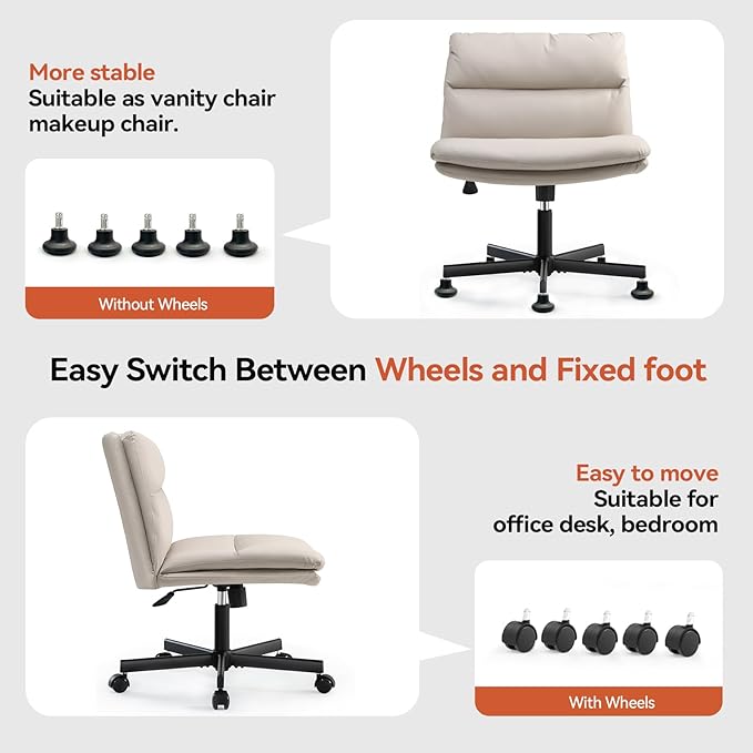 EMIAH Criss Cross Chair with Wheels Home Office Desk Chairs PU-Padded Vanity