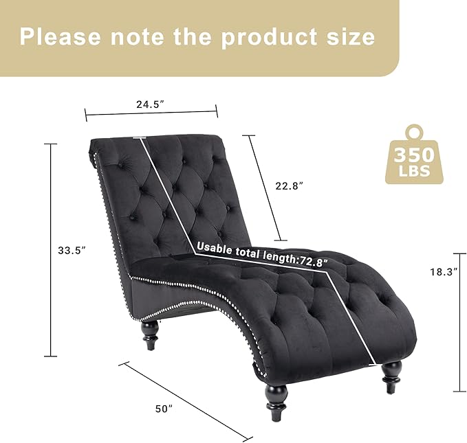 Chaise Lounge Indoor, Velvet Upholstered Lounge Chair Button-Tufted Armless