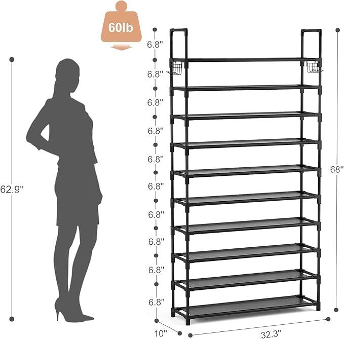 VTRIN 10 Tier Shoe Rack Tall Large Capacity Wide Shoe Organizer