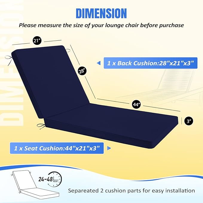 Basic Beyond Chaise Lounge Cushions Outdoor, 3-Layer Waterproof Outdoor