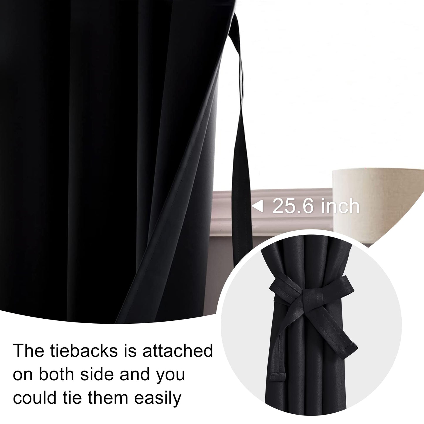 JIUZHEN Halloween Blackout Curtains for Bedroom - Black Thermal Insulated Room Darkening Rod Pocket Curtains for Living Room, Set of 2 Panels with Tiebacks, 38 x 45 Inch