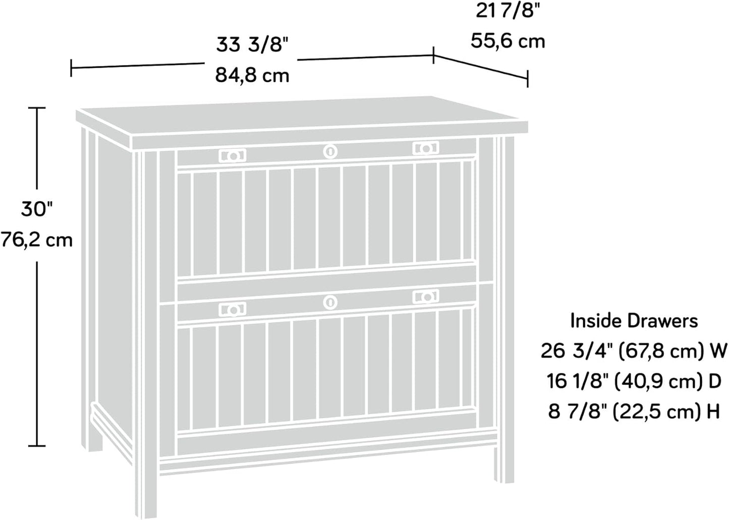 Sauder Costa 2 Drawer Lateral File Cabinet with Lock for Home Office, in Chalked Chestnut