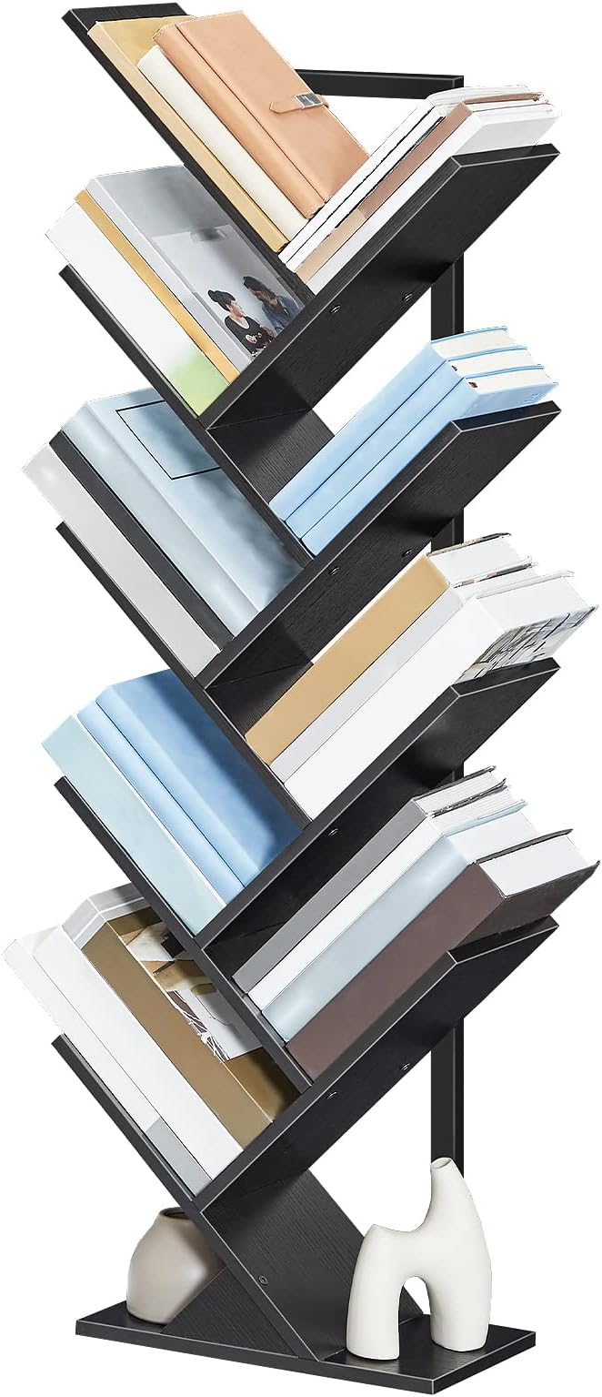 HOOBRO Tree Bookshelf, 9-Tier Bookcase Wooden Shelves, Floor Standing Storage
