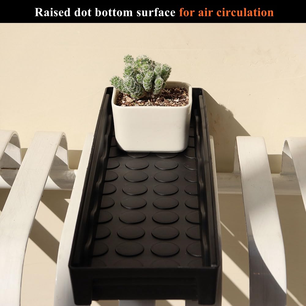 BangQiao 6 Pack 16.20 Inch Black Plastic Decorative Rectangular Planter Pot Saucer Drip Tray with Removable Drain Plug for Windowsill, Shelf, Tabletop, Kitchen, Balcony, Small Potted Plant