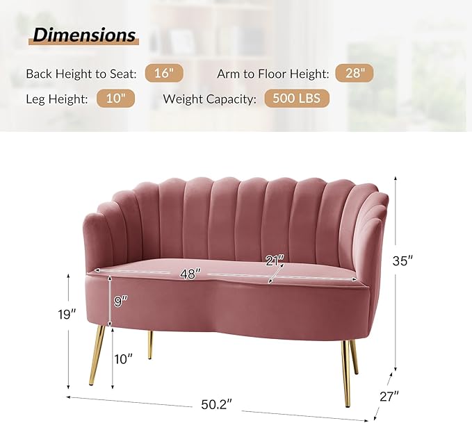 HULALA HOME Modern Velvet Loveseat Sofa