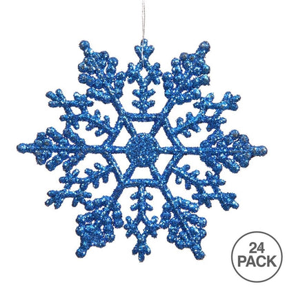 Vickerman Plastic Glitter Snowflake, 4-Inch, Blue, 24 Per Box