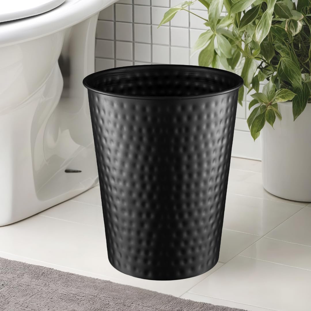 Monarch Abode Metal Bathroom Trash Can – Waste Basket for Bedroom, Office Desk, & Dorm, Hand Hammered, Durable Decorative Black Small Trash Can Bathroom Garbage Bin Wastebasket