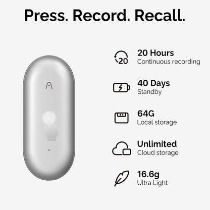 NotePin AI Voice Recorder, Voice Recorder with Additional Charging Set, Transcribe & Summarize with AI Technology, 64GB Memory