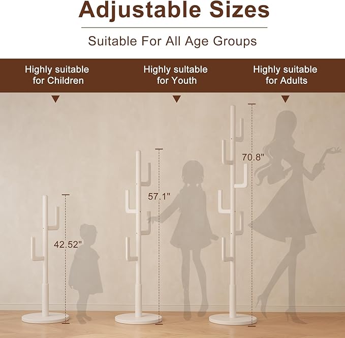Muwuele Solid Wood Cactus Coat Rack, Freestanding Coat Rack