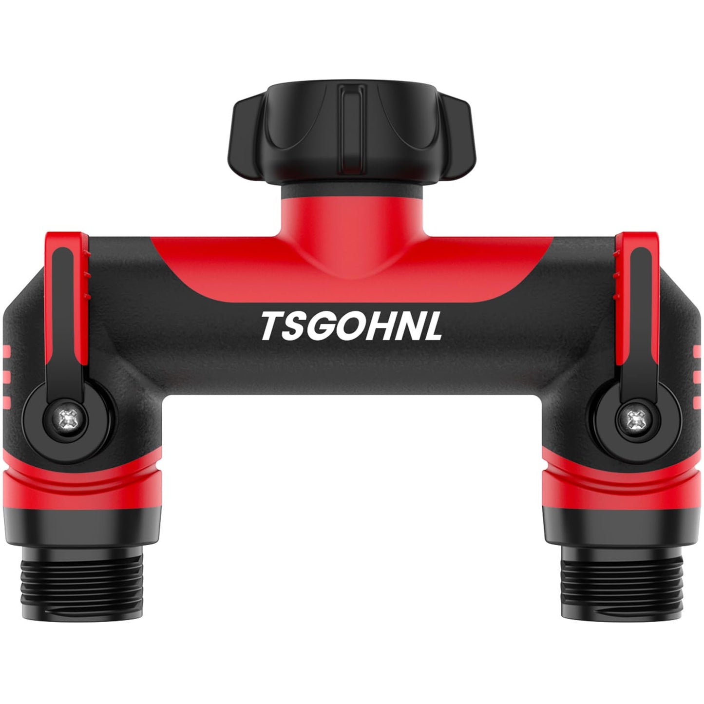 2 Way Garden Hose Splitter, 3/4 Inch Outdoor Faucet Splitter, Hose Manifold with Independent Shut Off Valves, Wide Spacing for Hose Timers, Sprinklers, Lawn, Yard and Garden Watering - Red