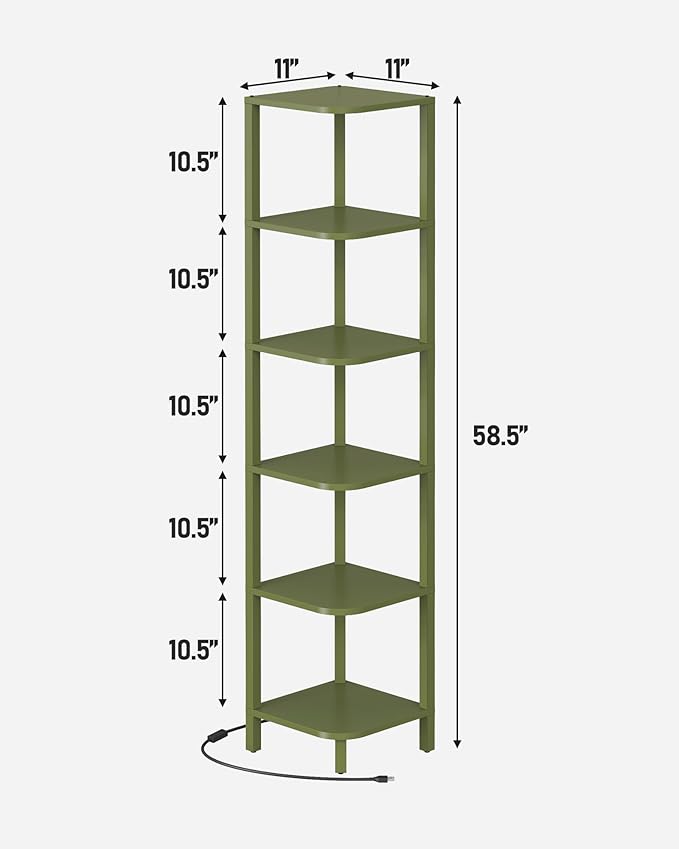 TUTOTAK Corner Shelf with LED Light, 6-Tier Corner Bookshelf