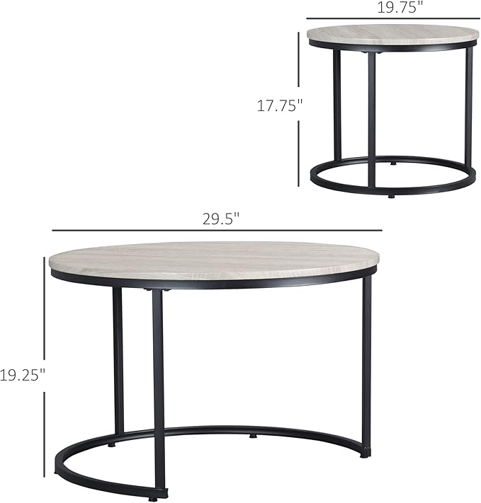 HOMCOM Round Nesting Tables Set of 2, Stacking Coffee Table Set