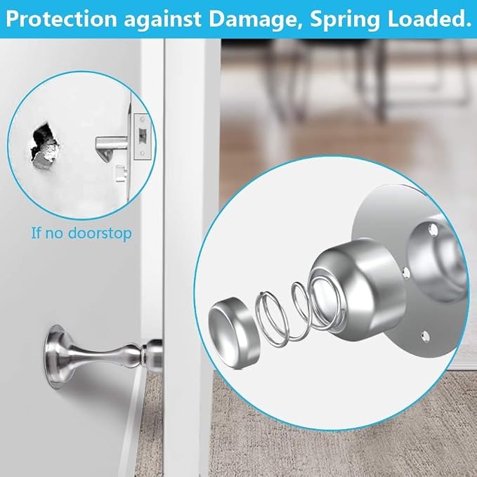 WINONLY Door Stopper, 4 Pack Magnetic Door Stop, Stainless Steel, Magnetic Door Catch, 3M Double-Sided Adhesive Tape, No Drilling, Screws for Stronger Mount, Hold Your Door Open, 4 Pack for Wide Doors