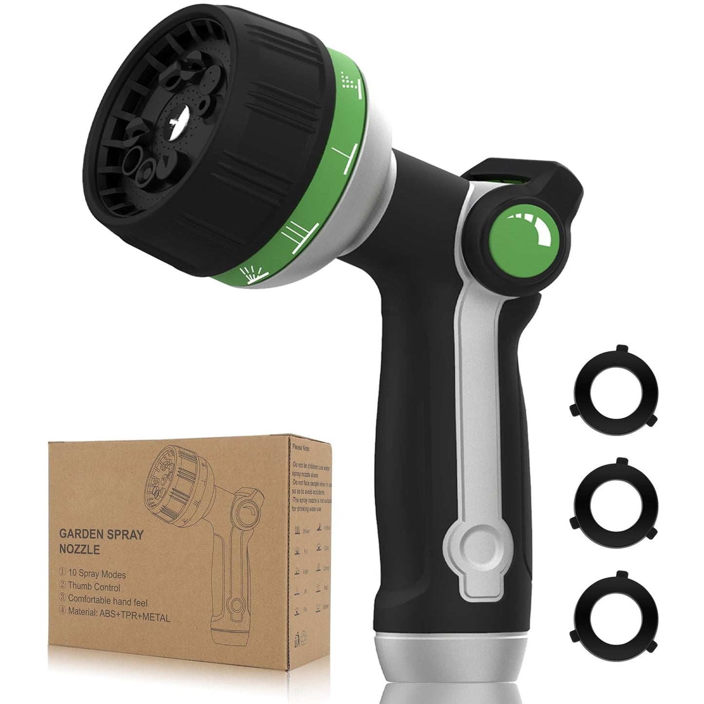 Garden Hose Nozzle Heavy Duty,Metal Water Hose Nozzle with 10 Adjustable Spray Patterns, High Pressure Hose Sprayer Nozzle Thumb Control On Off Valve for Lawn & Plant Watering, Car & Pet Washing