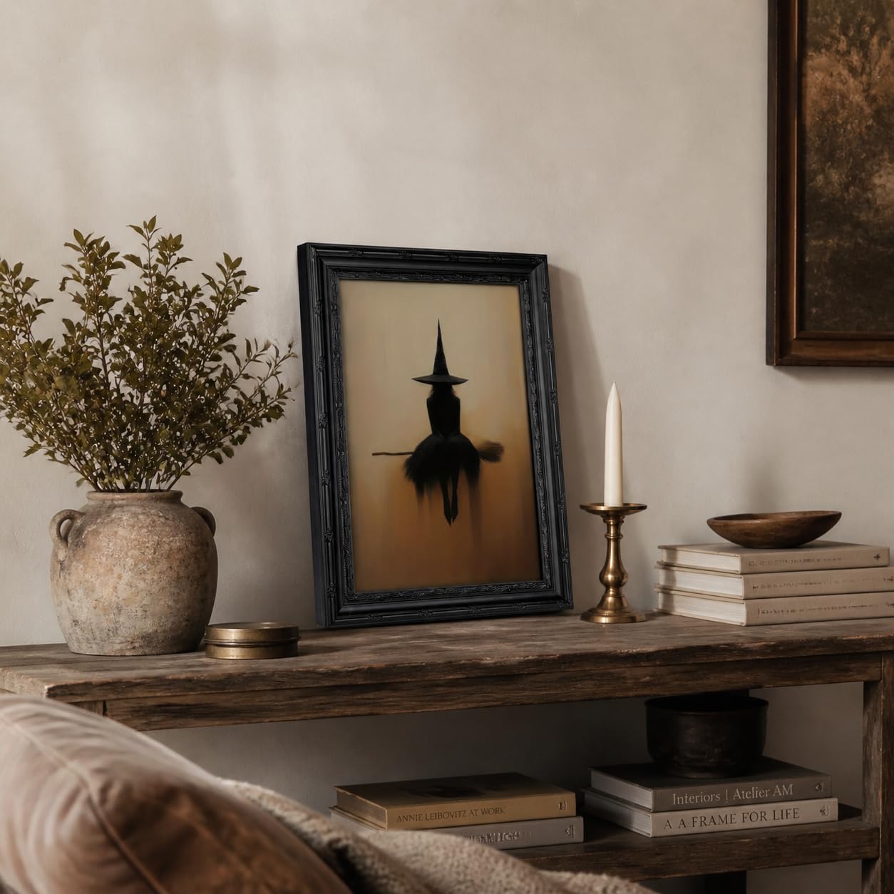 FKRYTYB Vintage Witch Silhouette Wall Art Gothic Canvas Painting, 9x11 in
