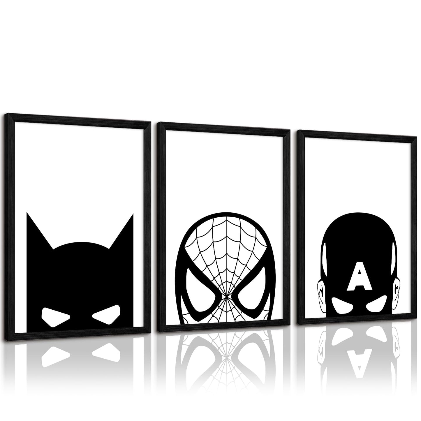 Spiderman Canvas Wall Art Decor Black And White Nursery Wall Art Posters Boys Room Prints Spiderman Posters Pictures Kids Boys Wall Decor Painting for Bedroom Bathroom 12x16 Inch Black Framed Set of 3