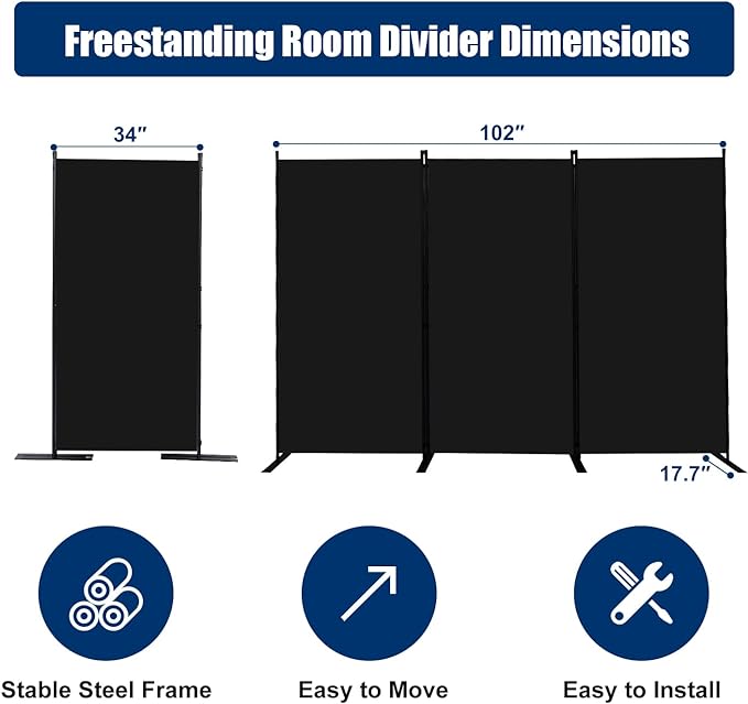 Room Divider 6FT Portable Room Dividers and Folding Privacy Screens, 3 Panel