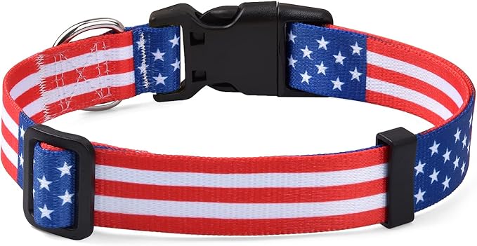 Mihqy American Flag Dog Collar - Patriotic, US Flag Pattern, Star & Stripes, Fourth of July Dog Collar, Adjustable for Small Medium Large Dogs(Classic US,M)