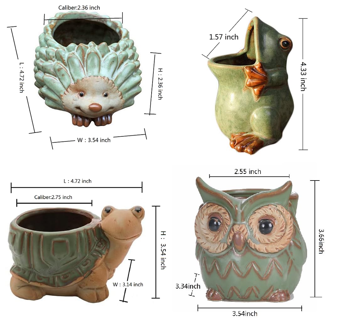 zmgmsmh 4pcs Green Animal Shaped Planter Small Succulent Pot Small Succulent Pots with Drainage, Ceramic Animal Planter, Indoor Plant Container Planter with Drainage Hole Home Office Desk Garden Gift