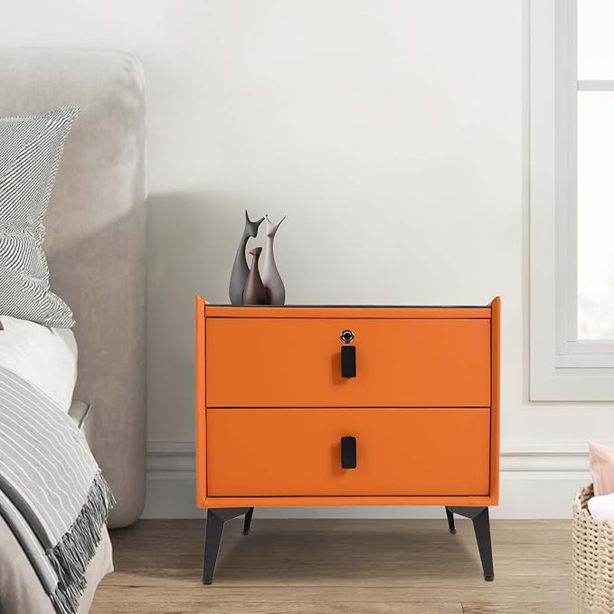 Smart Nightstand w/Fingerprint Lock Drawers, Smart Bedside Table w/USB Charging