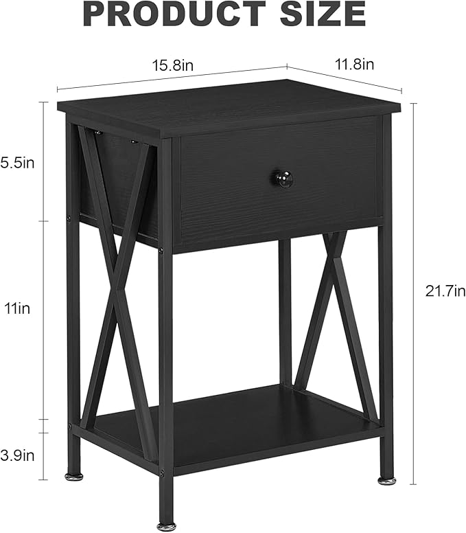 VECELO Nightstands Set of 2, Modern Bedside End Tables, Night Stands