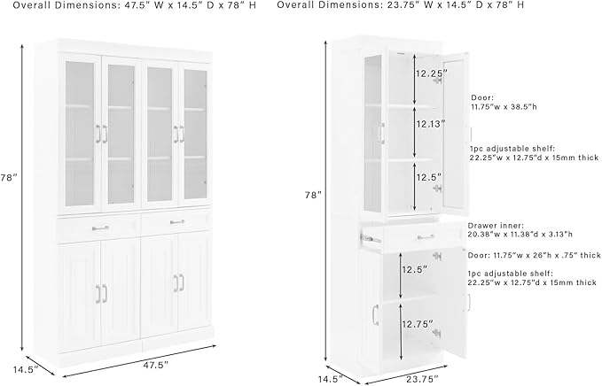 Crosley Furniture Stanton 2-Piece Glass Door Kitchen Storage Pantry Cabinet