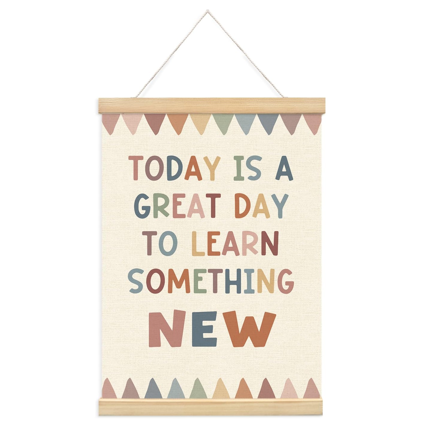 Lacama Boho Classroom Homeschool Wall Decor Today is a Great Day to Learn Something New Positive Affirmations Wall Hanging Poster Hanger Frame,Positive Affirmations Wall Decor for Homeschool Decor