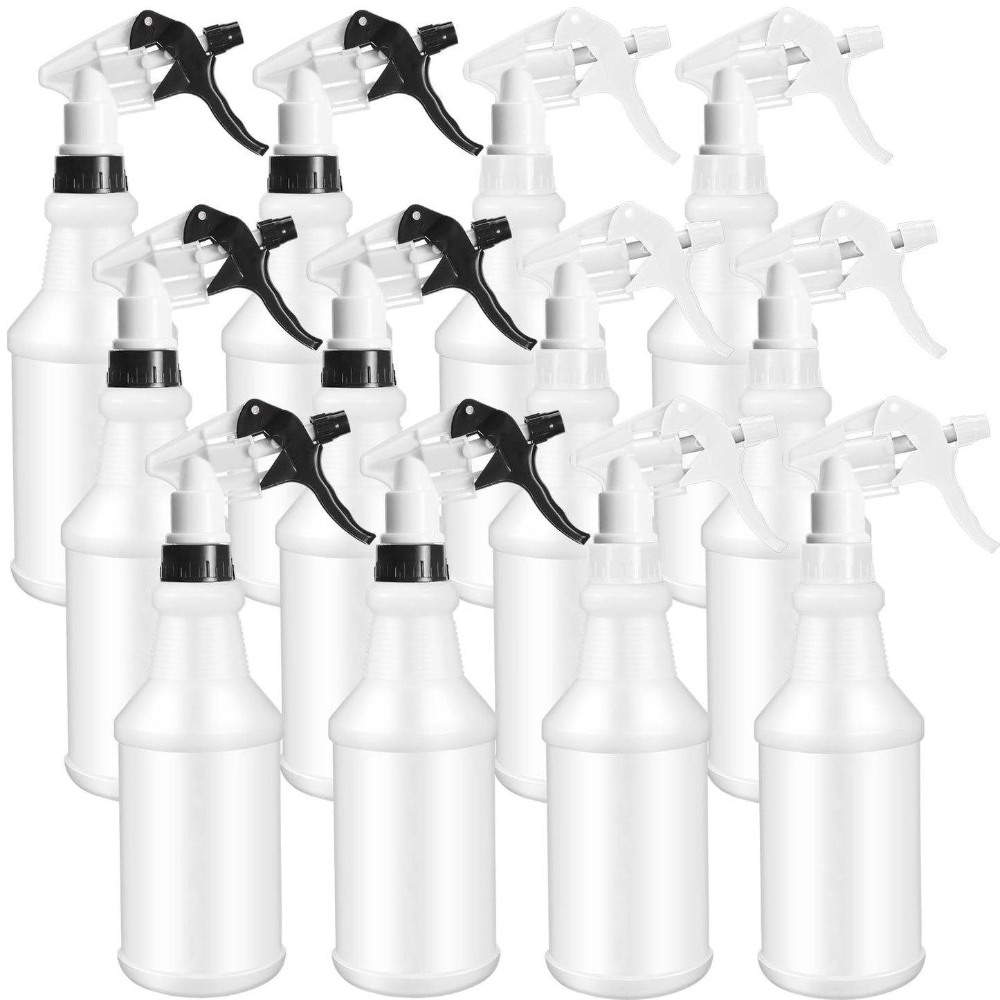 Eccliy 12 Pcs 16 Oz Plastic Spray Bottle, Adjustable Empty Reusable Sprayer for Cleaning, Planting, Water, Bathroom and Kitchen, BBQ, Commercial and Residential (Original,Black,White)