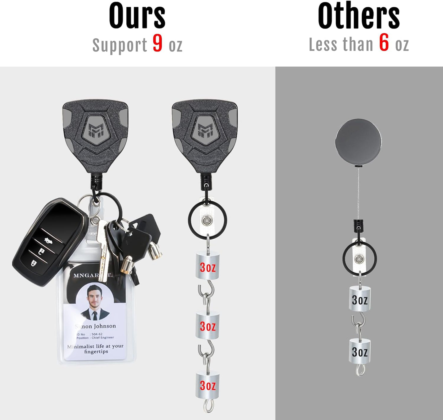 MNGARISTA Heavy Duty Retractable Keychain with Belt Clip, ID Badge Reel Key Chain, Badge Holder with 31.5' Steel Cord and Key Ring, 9.0oz, 4-Pack
