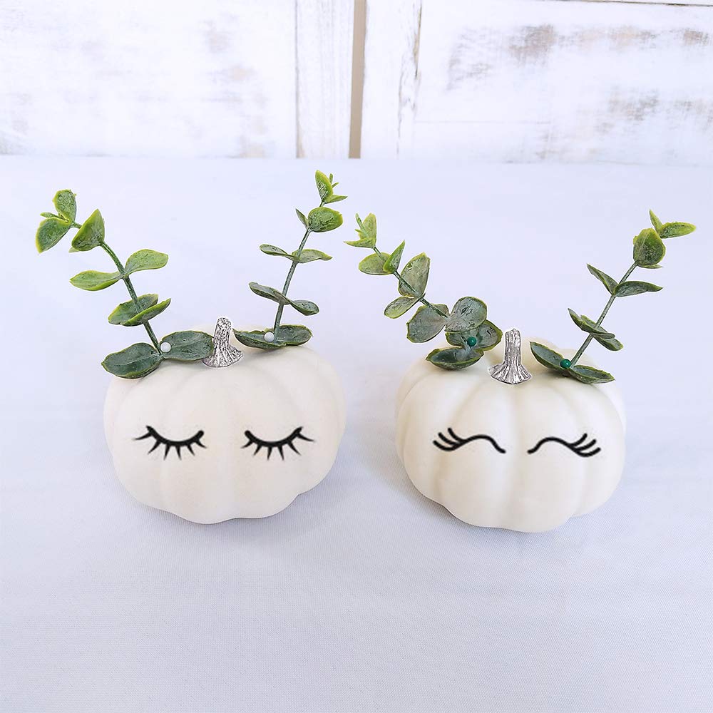 BESTTOYHOME 8 Pcs Realistic 4" Fall Harvest Small Off White Mini Artificial Pumpkins for Halloween, Fall and Thanksgiving Decorating