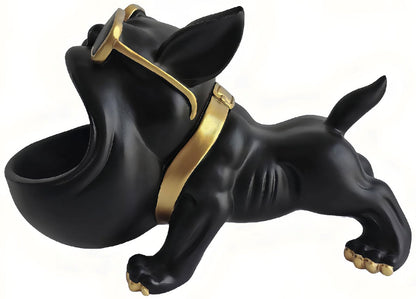 CUZOKOLA Large French Bulldog Tray Statue Cute Dog Candy Dish Modern Entryway Table Keys Candy Bowl for Office Desk Funny Animal Storage Sculpture Figurine with Big Mouth Gold Glasses for Home Decor