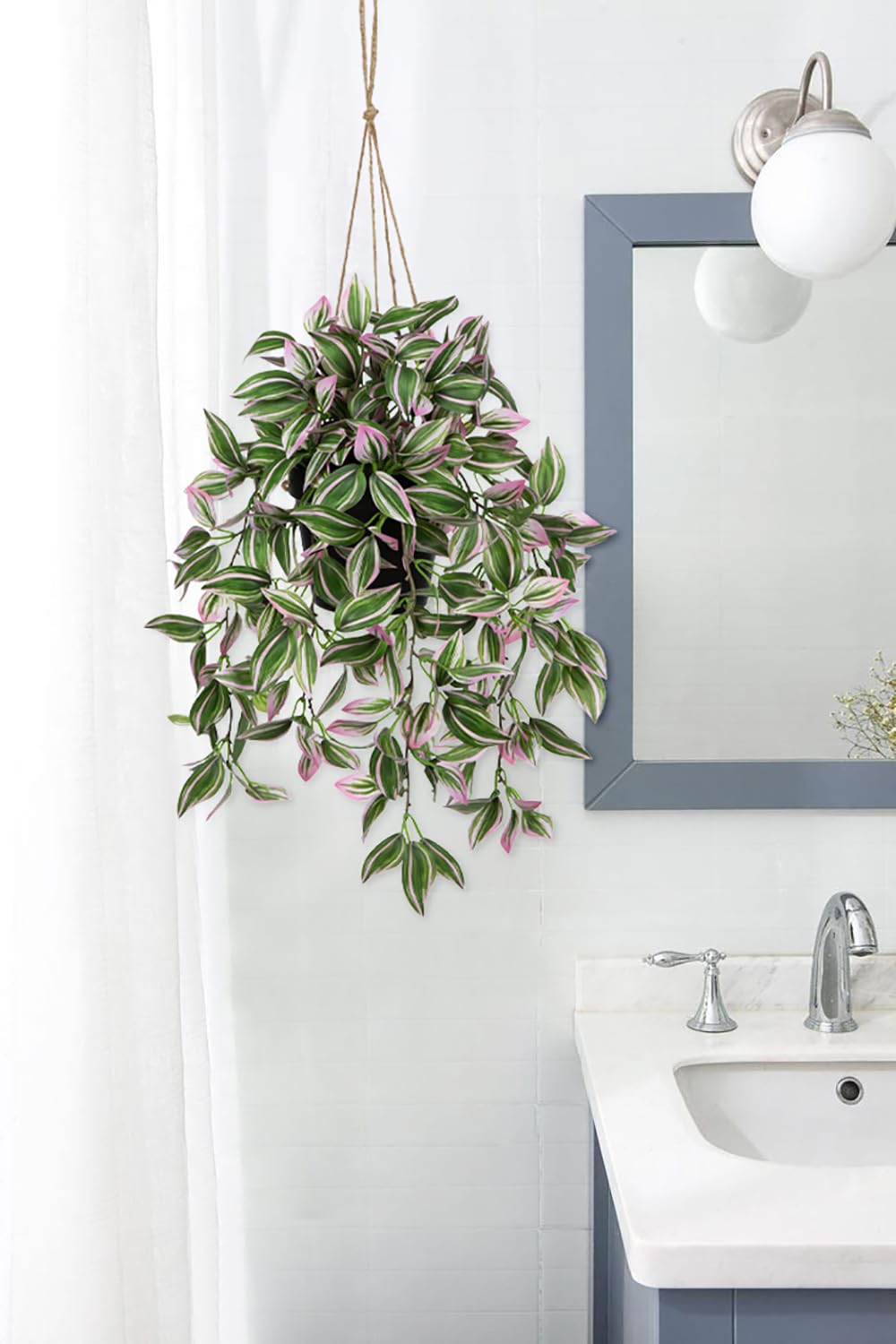 Briful Fake Hanging Plants 17.7" Faux Watermelon Peperomia Silk Plants with Black Pot Artificial Hanging Greenery for Home Garden Balcony Outdoor Patio Decor