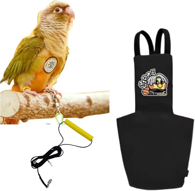MANON ROSA Bird Diapers Leash Set Washable Reusable Handmade Flight Suit Waterproof Inner Layer - Protective Parrot Nappy Clothes Parakeets Macaws Budgies Canaries (Black3,Ring-Necked Parakeet)