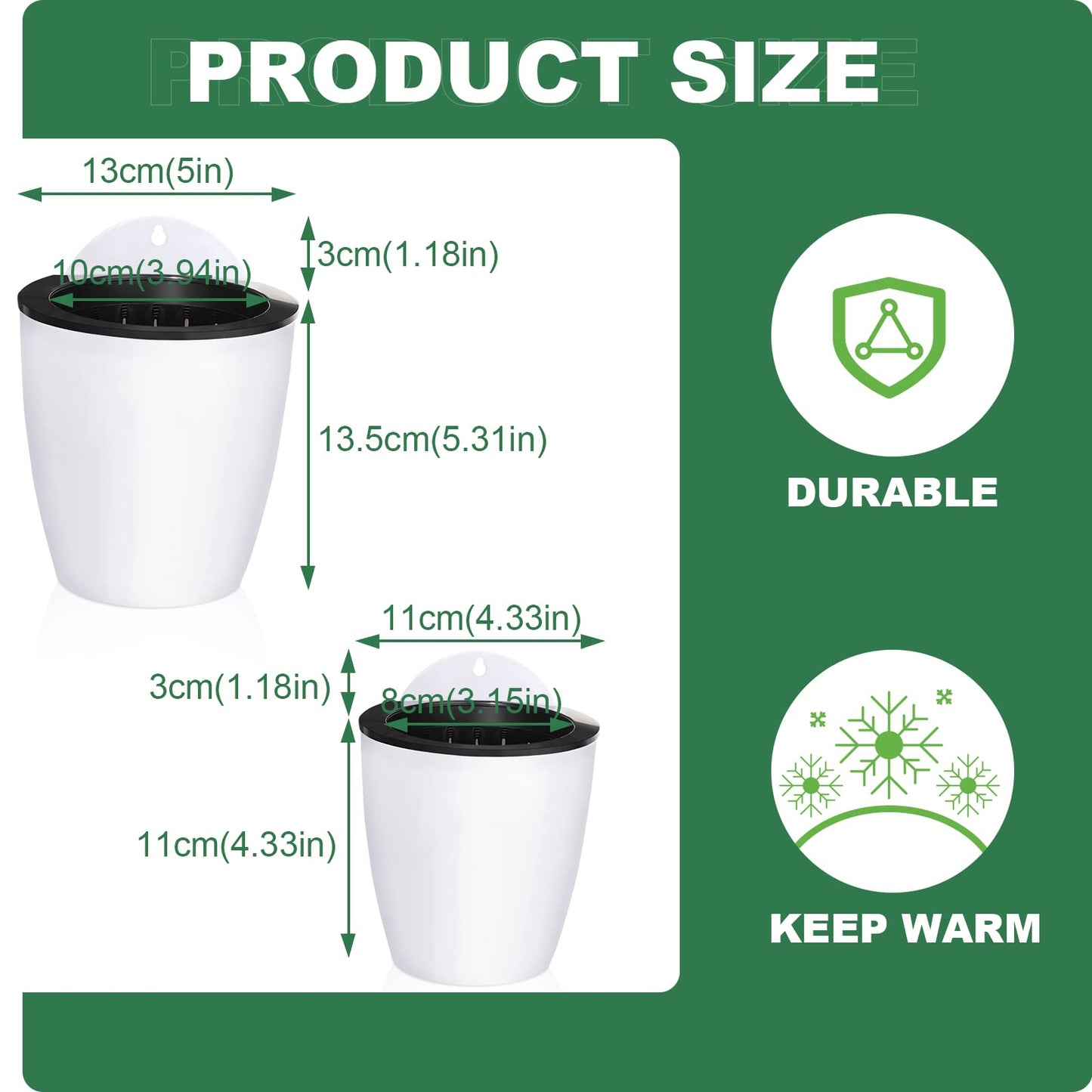 Amyhill 16 Pcs 5'' and 4.33'' Self Watering Hanging Planter for Indoor Plants Wall Planter with Hook and Absorbent Cotton Rope Wall Plant Holder Wall Mounted Planters White Flower Pots for Garden