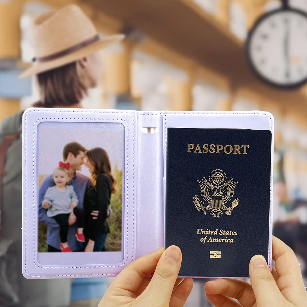 Passport Holder for Travel, Leather Passport Holder RFID Blocking Passport Cover Wallet Passport Case with Pen Holder Passport Holders for Travel Women Men Family Travels Must Haves Essentials,Purple
