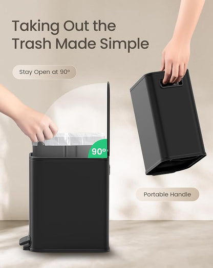 Cesun Small Bathroom Trash Can with Lid Soft Close, Step Pedal, 5 Liter / 1.3 Gallon Stainless Steel Garbage Can with Removable Inner Bucket, Waste Basket for Bathroom, Bedroom (Matte Black)