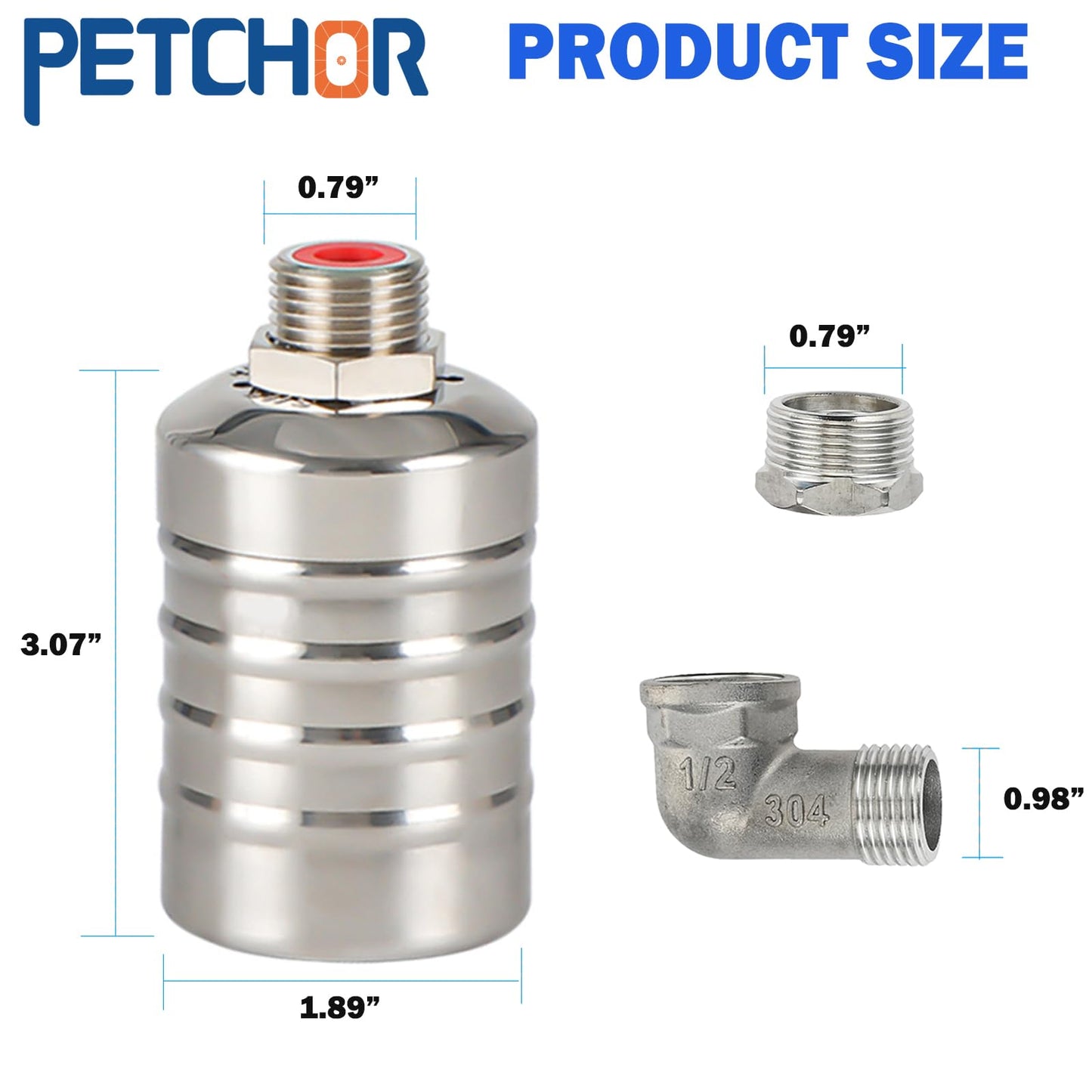 PETCHOR 304 Stainless Steel Fully Automatic Water Level Control Float Valve, Auto Float Water Shut off Valve, 1" Auto Float Valve for Pool, Water Tank, Livestock Troughs, Fish Pond, 2PCS