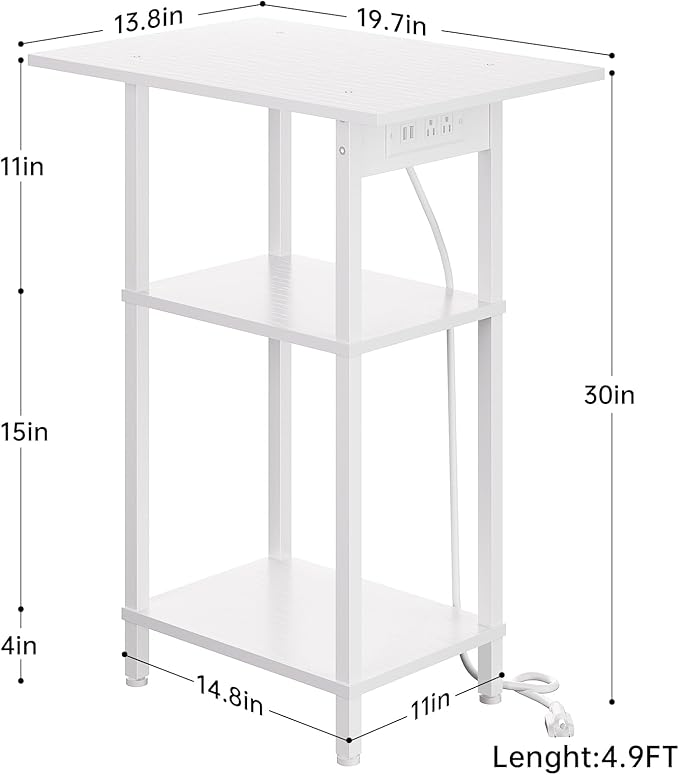 Asgolion Tall Side Table with Charging Station, Skinny End Table Nightstand