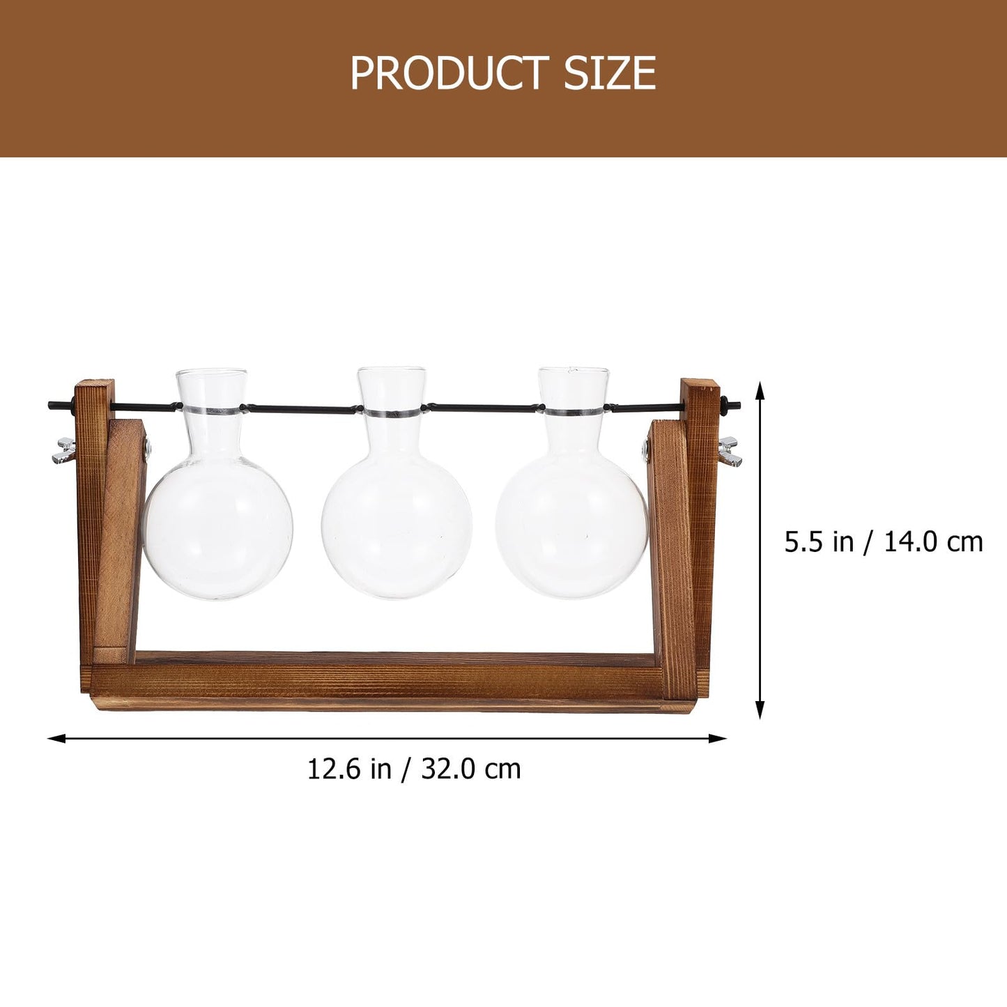 SEWACC Hydroponic Glass Planter with Wooden Stand, Desktop Flower Vase for Indoor Plant Display, Office and Home Table Decoration, Glass Flower Pot Terrarium Container