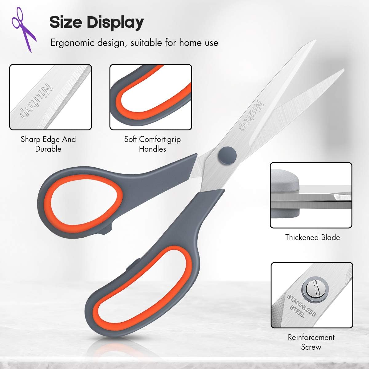 Scissors Bulk Set of 50-Pack, Niutop 8" Multipurpose Sharp Sewing Craft Fabric Scissors for Office Home High/Middle School Student Office Teacher Art Supplies, Soft Comfort-Grip Right/Left Handles