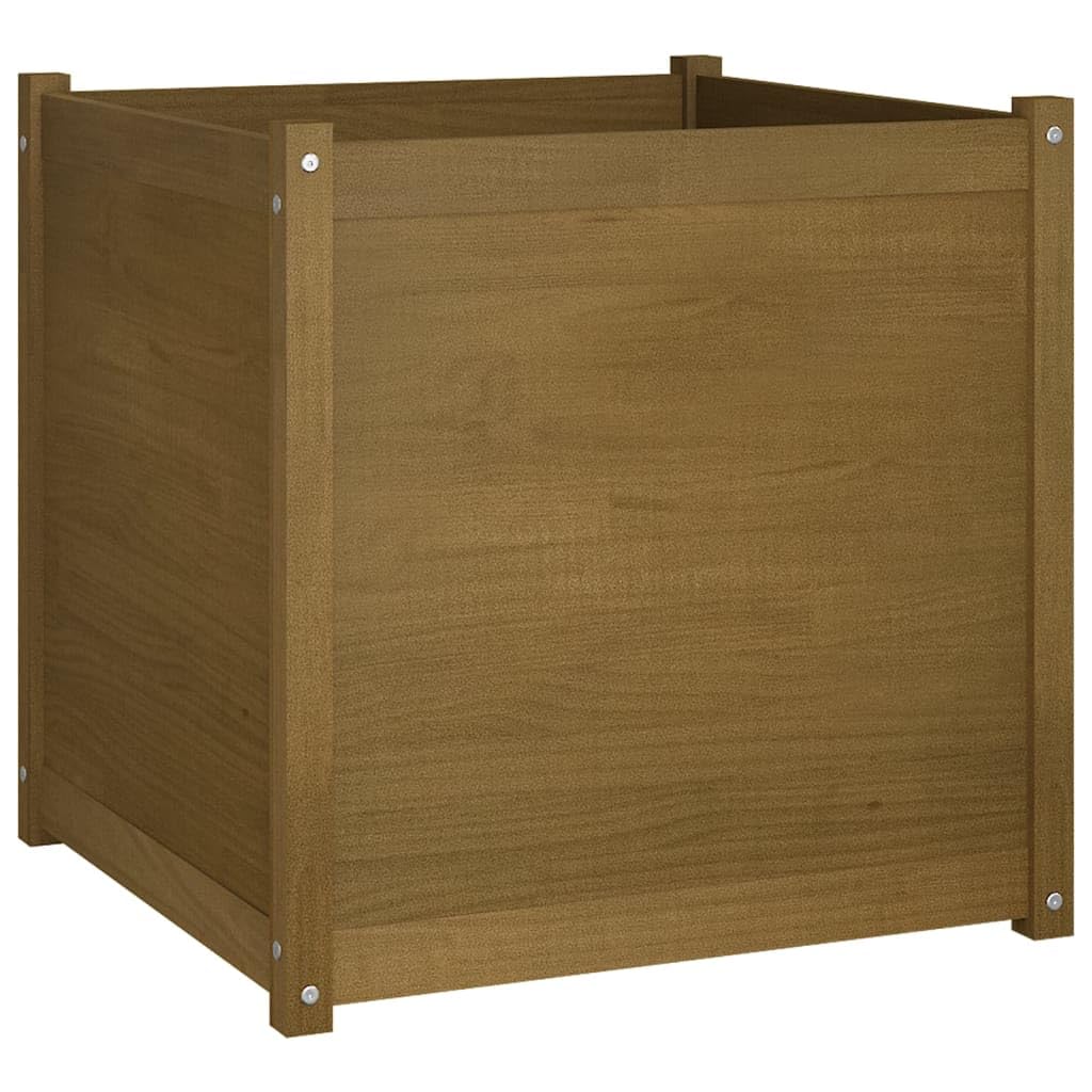 WRJENFSC Large Square Solid Pinewood Planter Box Honey Brown Outdoor for Gardens Terraces Patios Durable Spacious Raised Garden Bed Alternative Natural Wood Finish