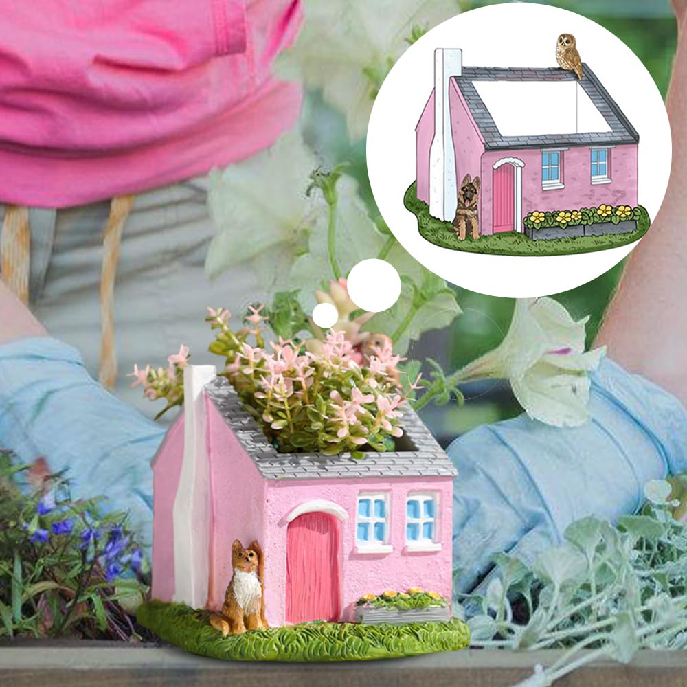 OULIGET Creative Garden House Plants Flower Pot with Drainage Holes,Cute Dog Succulent Plant Pot Decorated Desk,Garden,Living Room (Red House)